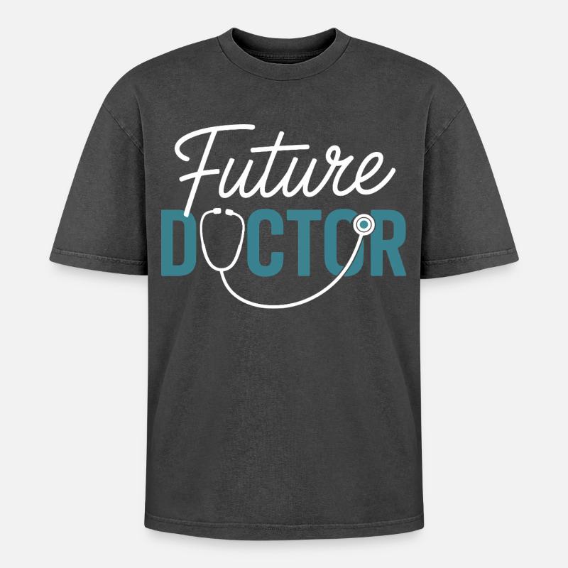 Future Doctor Stethoscope Design - Oversized Unisex Premium Acid-Washed T-Shirt - acid washed black