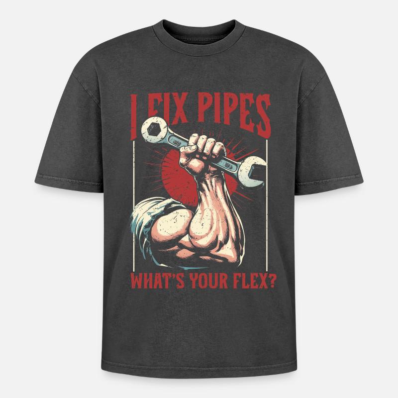 Pipelayer Pipeline Builder I Fix Pipes - Oversized Unisex Premium Acid-Washed T-Shirt - acid washed black