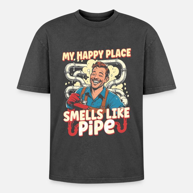 Pipe Layer Pipeline Builder - Oversized Unisex Premium Acid-Washed T-Shirt - acid washed black