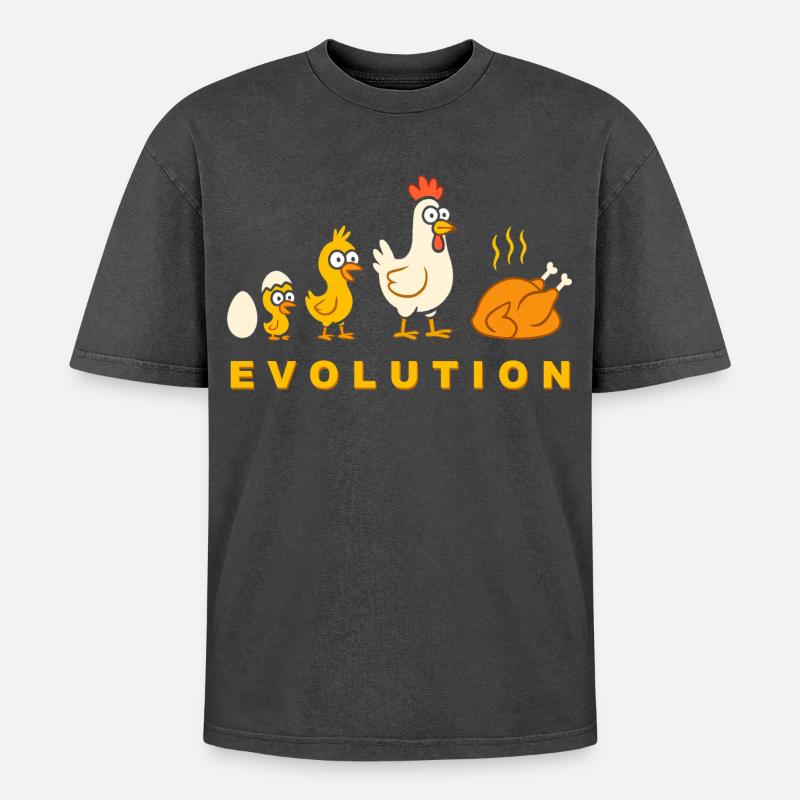 Evolution Poulet Poulet Poulet Drôle - T-shirt Premium unisexe oversize acid-washed - noir délavé acide