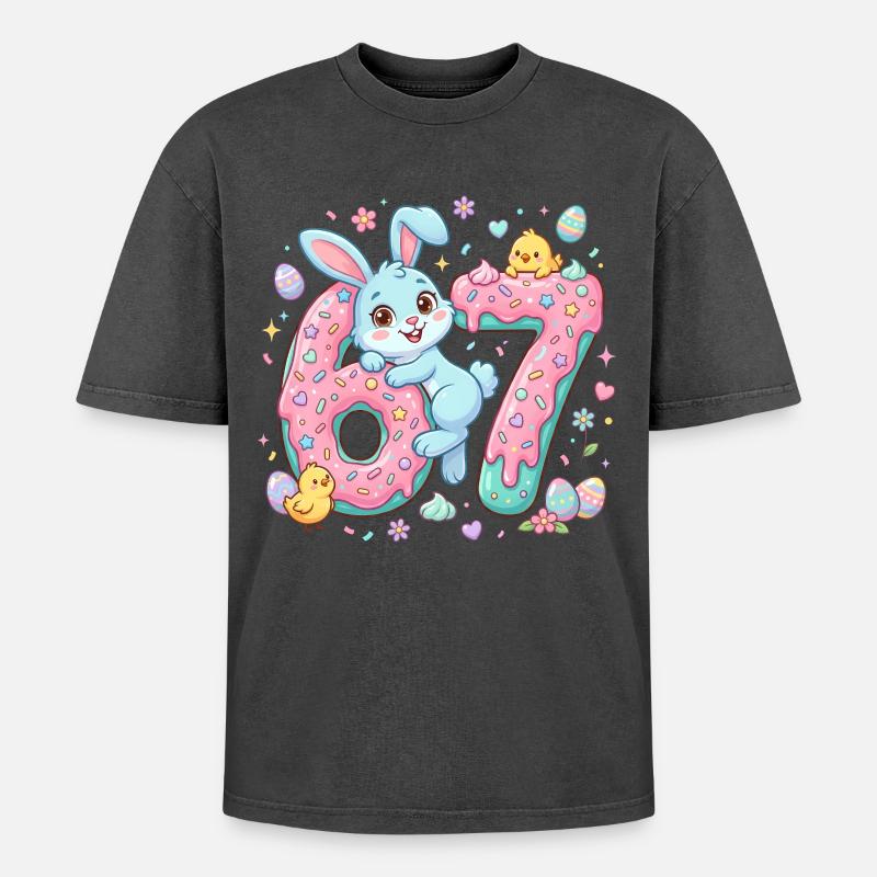 67 Easter - Oversized Unisex Premium Acid-Washed T-Shirt - acid washed black