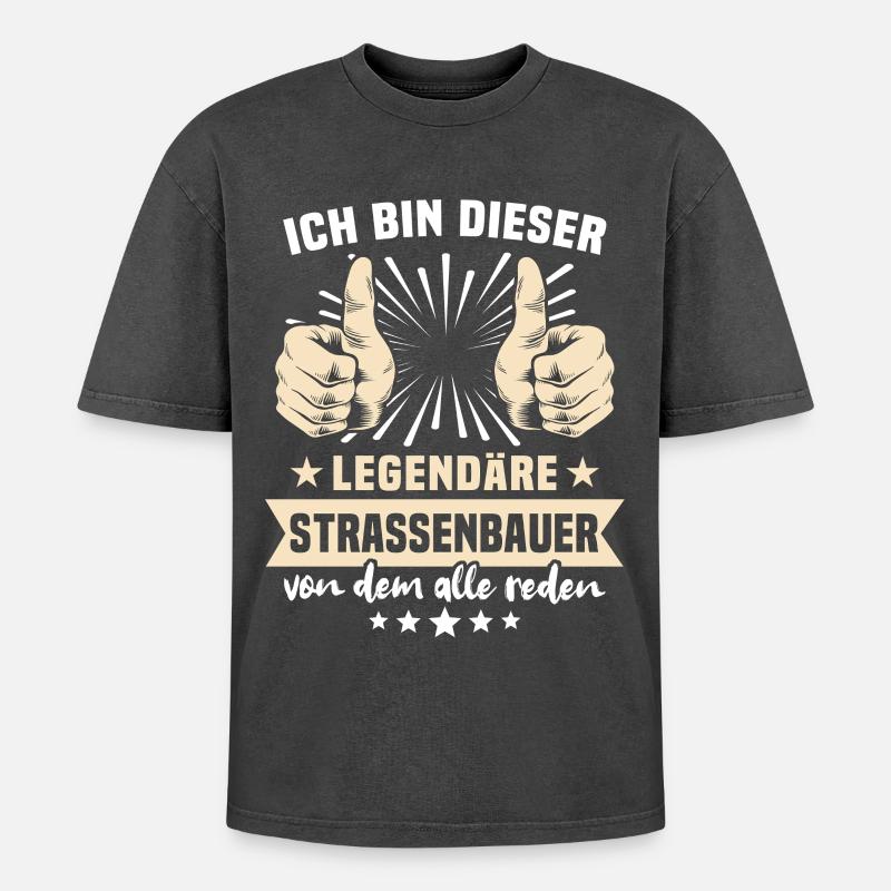 Strassenbauer Sprüche - Oversized Unisex Premium Acid-Washed T-Shirt - Schwarz Acid Wash