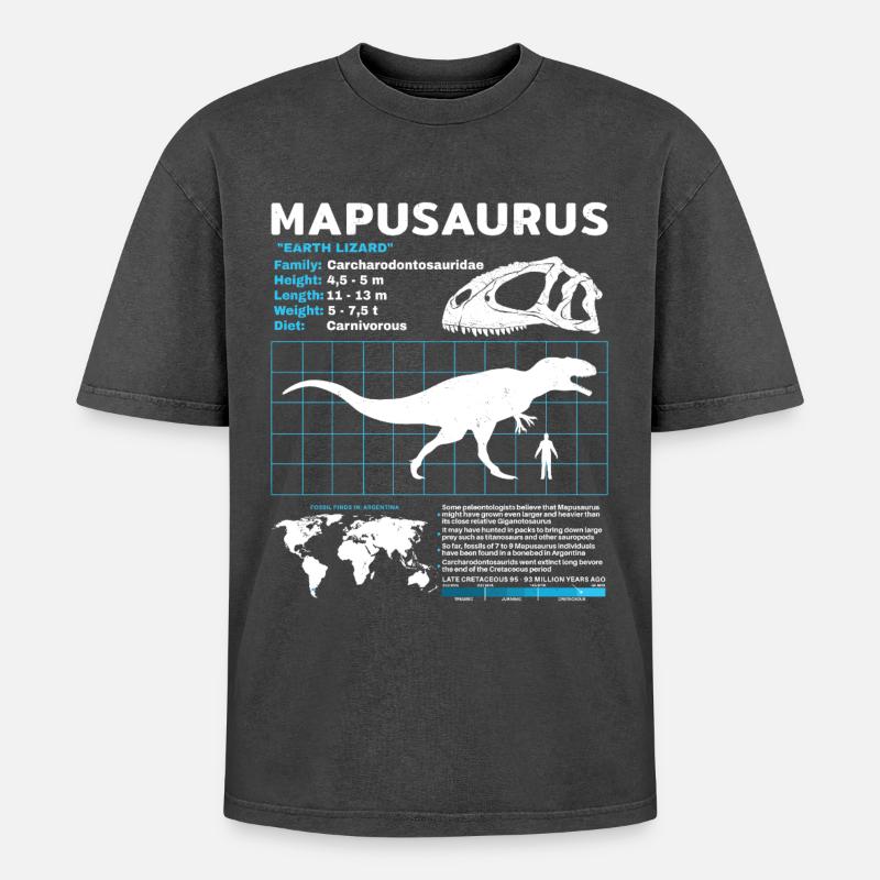 Mapusaurus Fact Sheet - Oversized Unisex Premium Acid-Washed T-Shirt - acid washed black