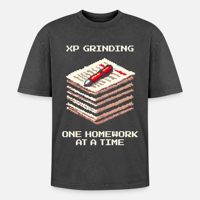 XP Grind : Devoirs pour devoirs | École - T-shirt Premium unisexe oversize acid-washed - noir délavé acide