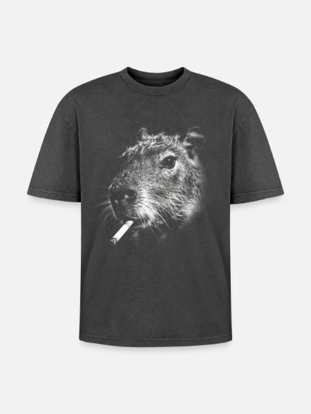 Fumer, cigarette, capybara, fumer une cigarette - T-shirt Premium unisexe oversize acid-washed - noir délavé acide