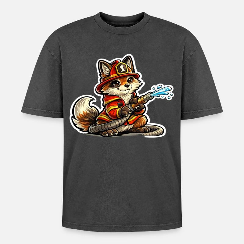 Fuchs Feuerwehrheld im Einsatz - Oversized Unisex Premium Acid-Washed T-Shirt - Schwarz Acid Wash