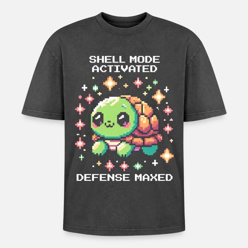 Tank Mode Active | Turtle - Oversized Unisex Premium Acid-Washed T-Shirt - acid washed black
