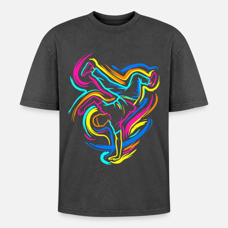 Breakdance - Oversized Unisex Premium Acid-Washed T-Shirt - Schwarz Acid Wash