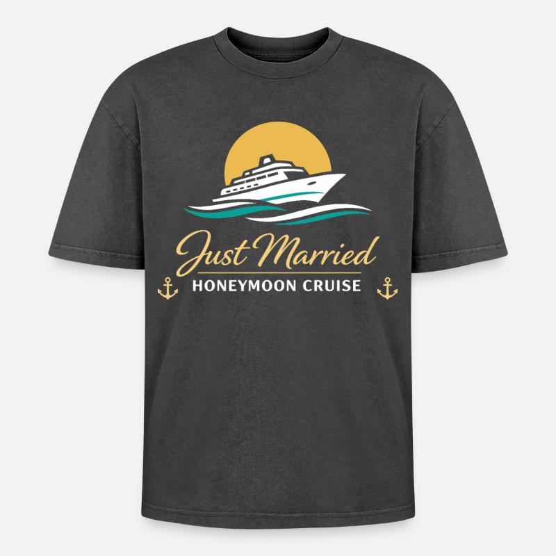 Honeymoon Just Married Gift Couples - Oversized Unisex Premium Acid-Washed T-Shirt - acid washed black
