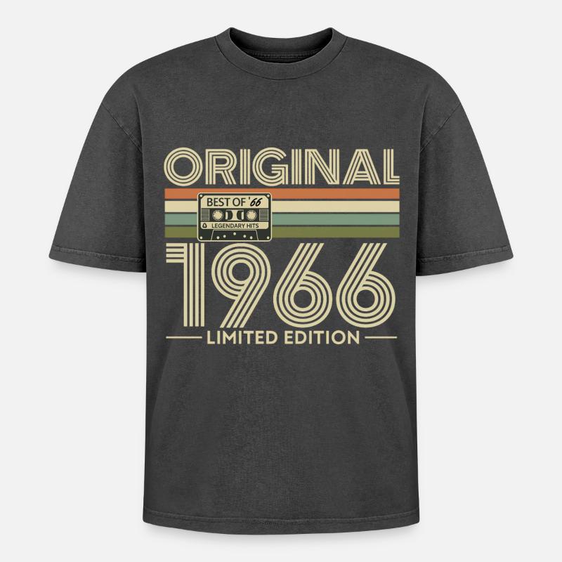 Originale limitierte Edition von 1966 - Oversized Unisex Premium Acid-Washed T-Shirt - Schwarz Acid Wash