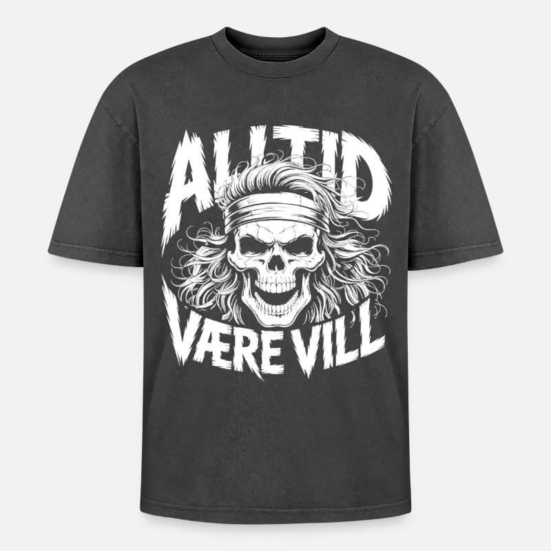 Bleib wild, Schädel - Oversized Unisex Premium Acid-Washed T-Shirt - Schwarz Acid Wash