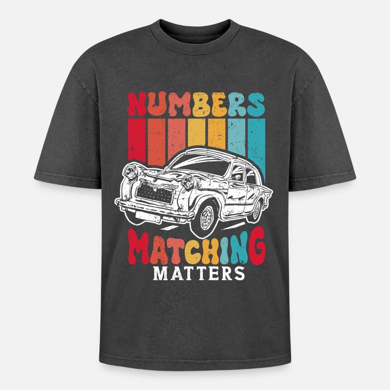 Auto Restauration Numbers Matching Matters - Oversized Unisex Premium Acid-Washed T-Shirt - Schwarz Acid Wash