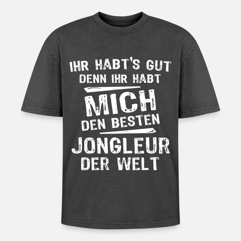 Jongleur - Oversized Unisex Premium Acid-Washed T-Shirt - Schwarz Acid Wash