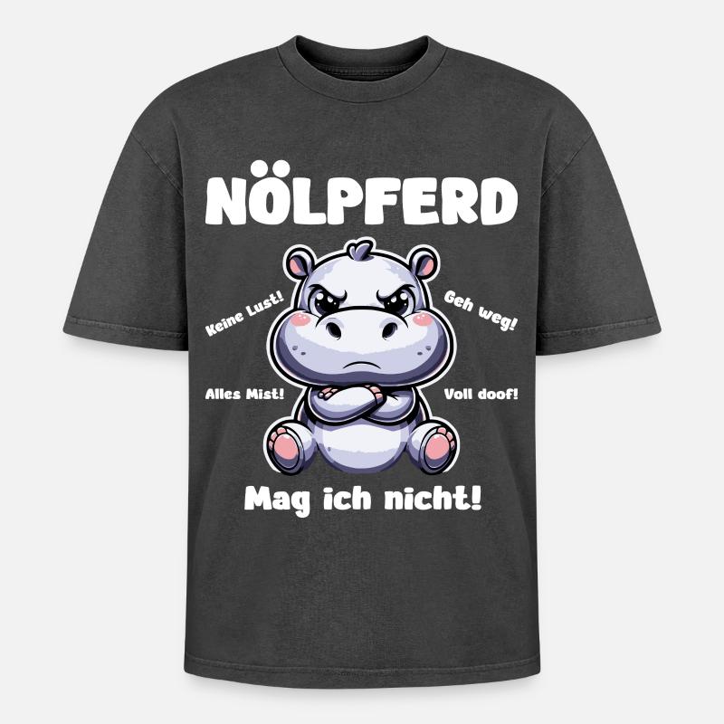 Nölpferd - Oversized Unisex Premium Acid-Washed T-Shirt - Schwarz Acid Wash