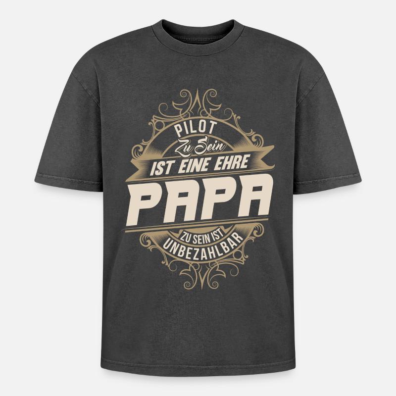 Pilot Papa - Oversized Unisex Premium Acid-Washed T-Shirt - Schwarz Acid Wash
