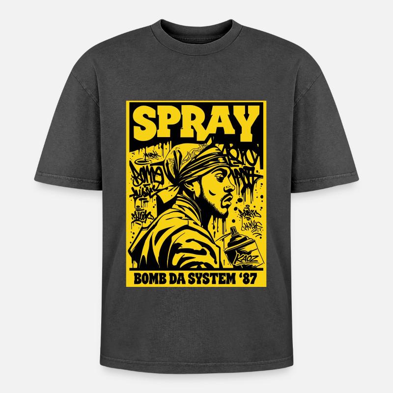 Spray Bomb Da System 87 - Oversized Unisex Premium Acid-Washed T-Shirt - acid washed black