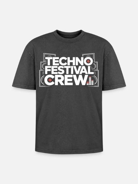 Techno Festival Crew – Techo Party Outfit - Oversized Unisex Premium Acid-Washed T-Shirt - acid washed black