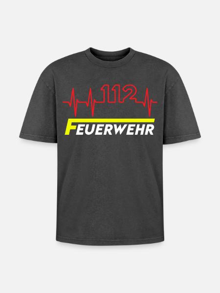 Feuewehr 112 - Oversized Unisex Premium Acid-Washed T-Shirt - Schwarz Acid Wash