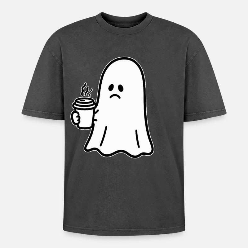Geist Kaffee Halloween Süßes oder Saures - Oversized Unisex Premium Acid-Washed T-Shirt - Schwarz Acid Wash