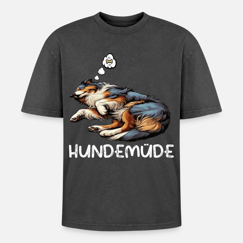 Hundemüde Australian Shepherd Aussie Aussiehalter - Oversized Unisex Premium Acid-Washed T-Shirt - Schwarz Acid Wash