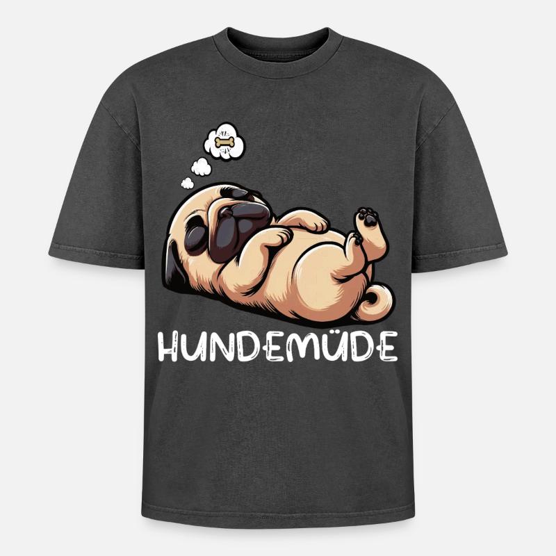 Hundemüde Mops Möpse Mopsbesitzer Mopsliebhaber - Oversized Unisex Premium Acid-Washed T-Shirt - Schwarz Acid Wash