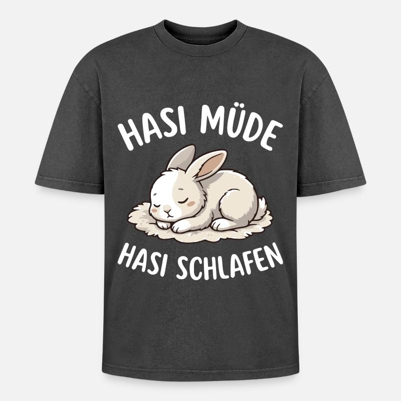 Hasi müde Hasi schlafen  - Oversized Unisex Premium Acid-Washed T-Shirt - Schwarz Acid Wash