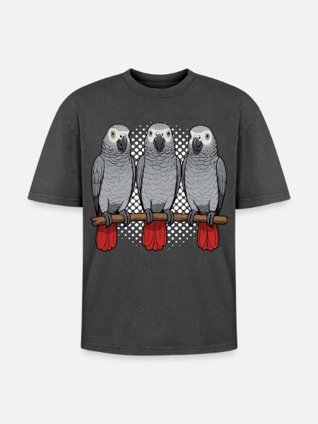 Graupapagei Papagei Papageibesitzer Papageihalter - Oversized Unisex Premium Acid-Washed T-Shirt - Schwarz Acid Wash