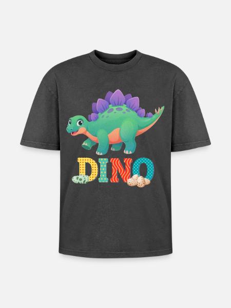 DINO - Oversized Unisex Premium Acid-Washed T-Shirt - acid washed black
