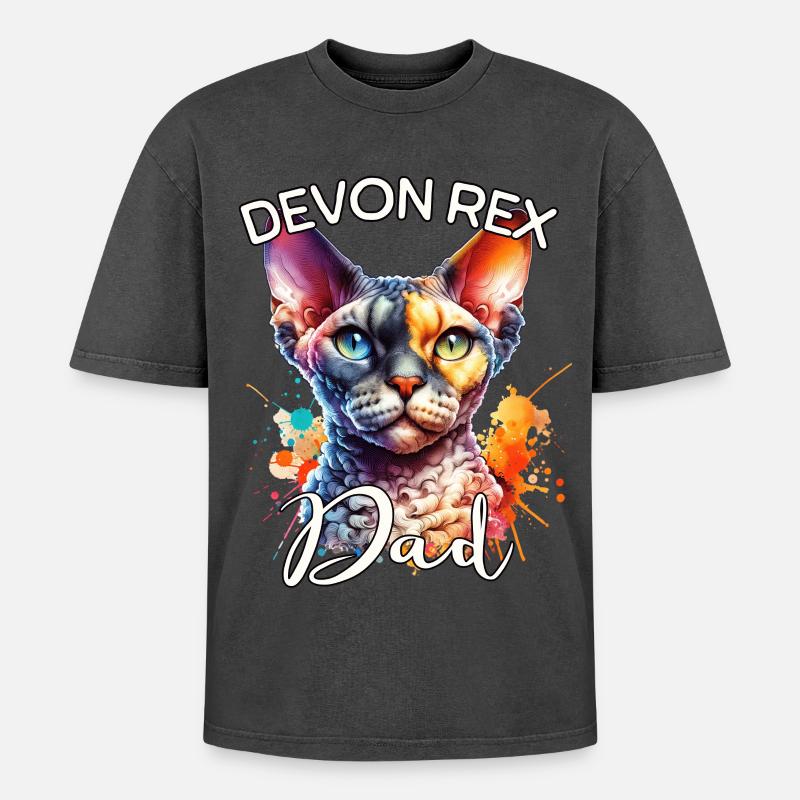 Devon Rex Dad - Oversized Unisex Premium Acid-Washed T-Shirt - acid washed black