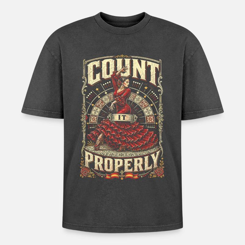 Flamenco Count It Properly - Oversized Unisex Premium Acid-Washed T-Shirt - acid washed black