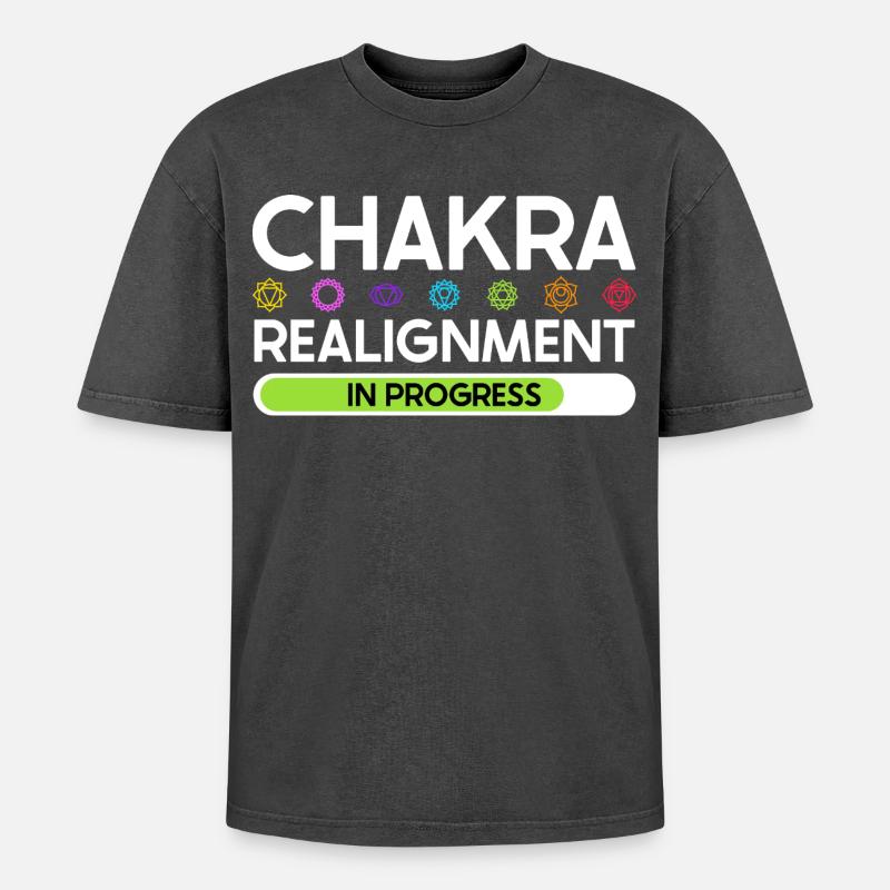 Chakra Alignment - Energy in Flow - Oversized Unisex Premium Acid-Washed T-Shirt - acid washed black
