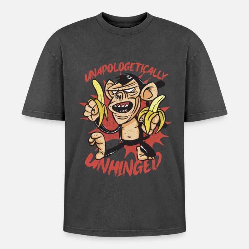 Monkey Day Day Unapologetically Unhinged - Oversized Unisex Premium Acid-Washed T-Shirt - acid washed black