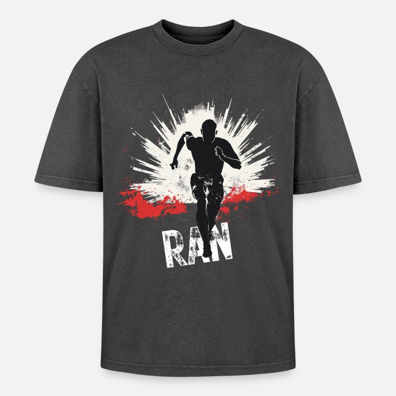 Running Jogging Runner Sprint Design - Oversized Unisex Premium Acid-Washed T-Shirt - acid washed black