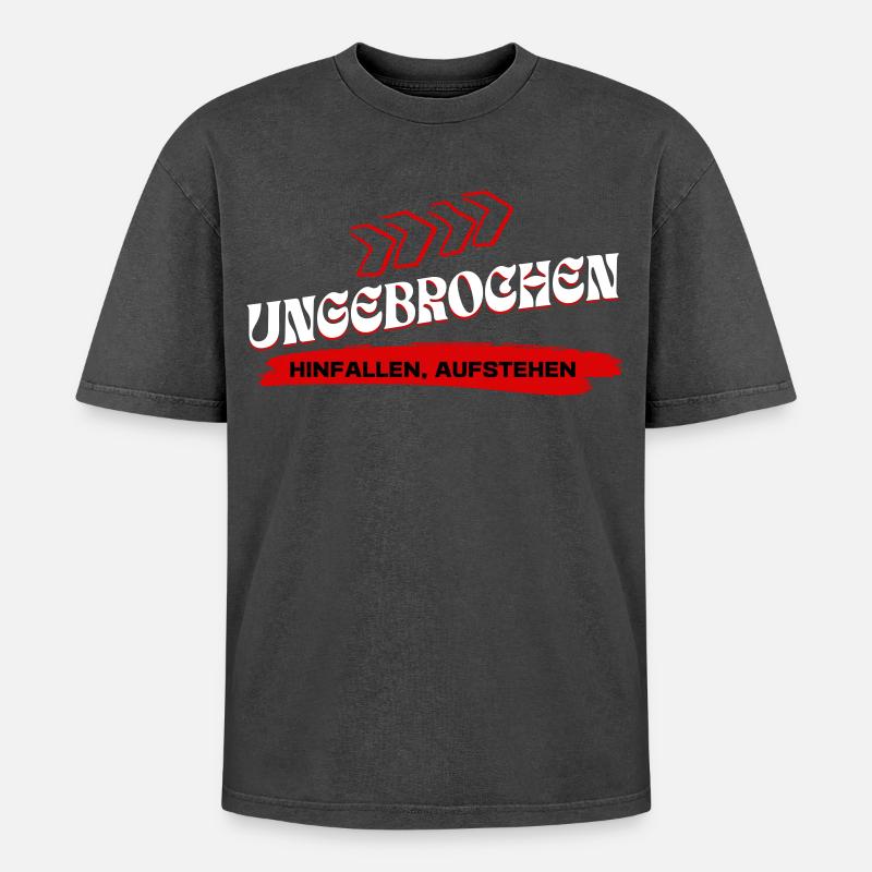 Ungebrochen Statement - Hinfallen Aufstehen - Oversized Unisex Premium Acid-Washed T-Shirt - Schwarz Acid Wash