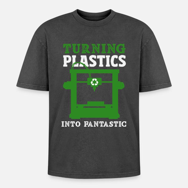 Turning Plastic Into Awesome 3D Printer - Oversized Unisex Premium Acid-Washed T-Shirt - acid washed black