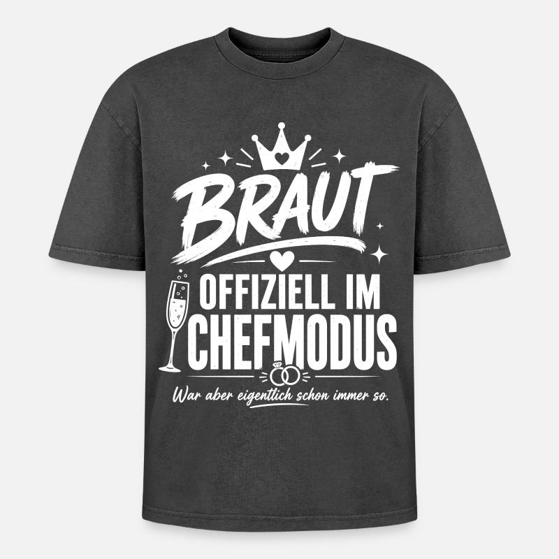 Braut im Chefmodus - Oversized Unisex Premium Acid-Washed T-Shirt - Schwarz Acid Wash