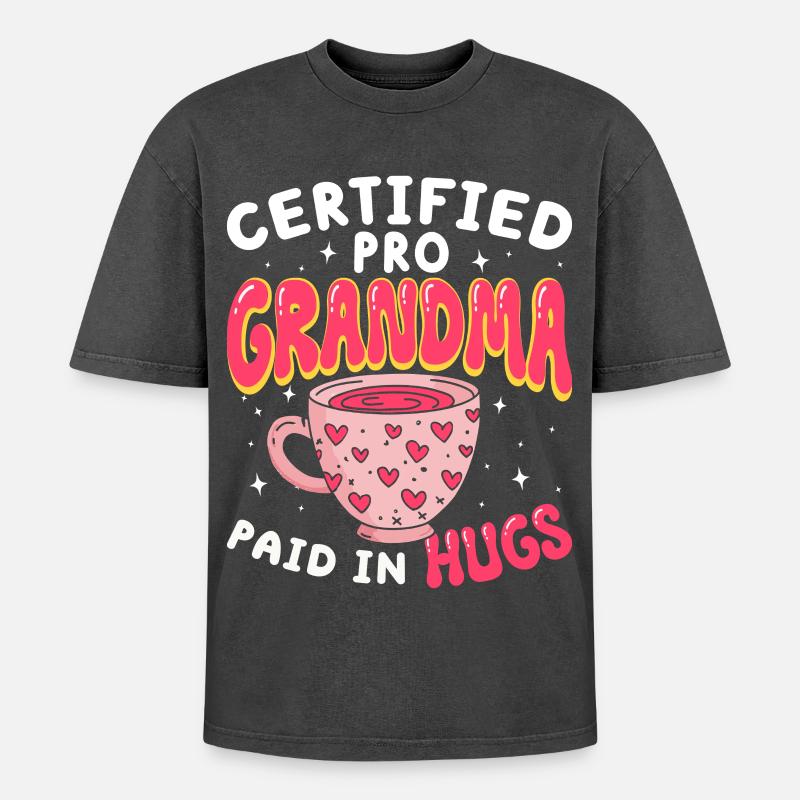 Zertifizierte Profi-Oma Großmutter - Oversized Unisex Premium Acid-Washed T-Shirt - Schwarz Acid Wash