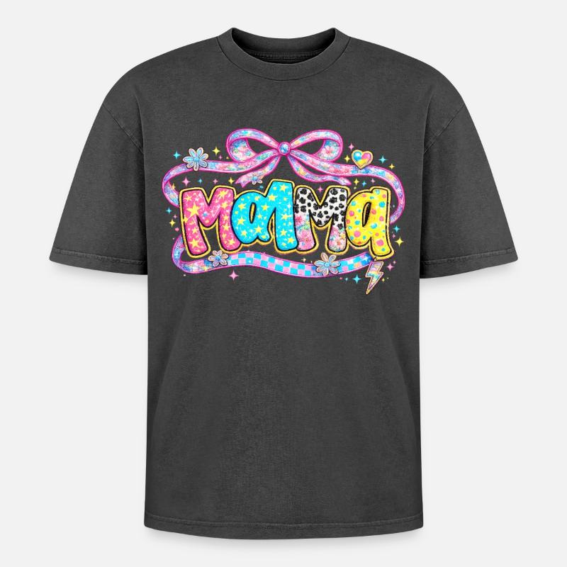 Mama-Geschenk: Retro Mama-Optik und Glitzer - Oversized Unisex Premium Acid-Washed T-Shirt - Schwarz Acid Wash