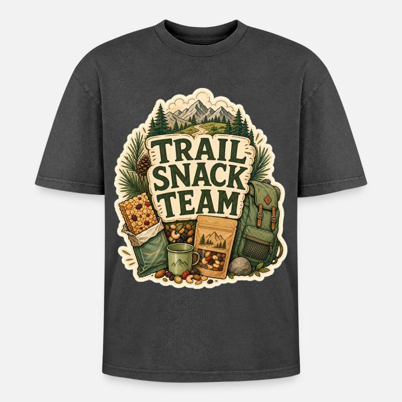 TRAIL SNACK TEAM Snacks - Oversized Unisex Premium Acid-Washed T-Shirt - acid washed black