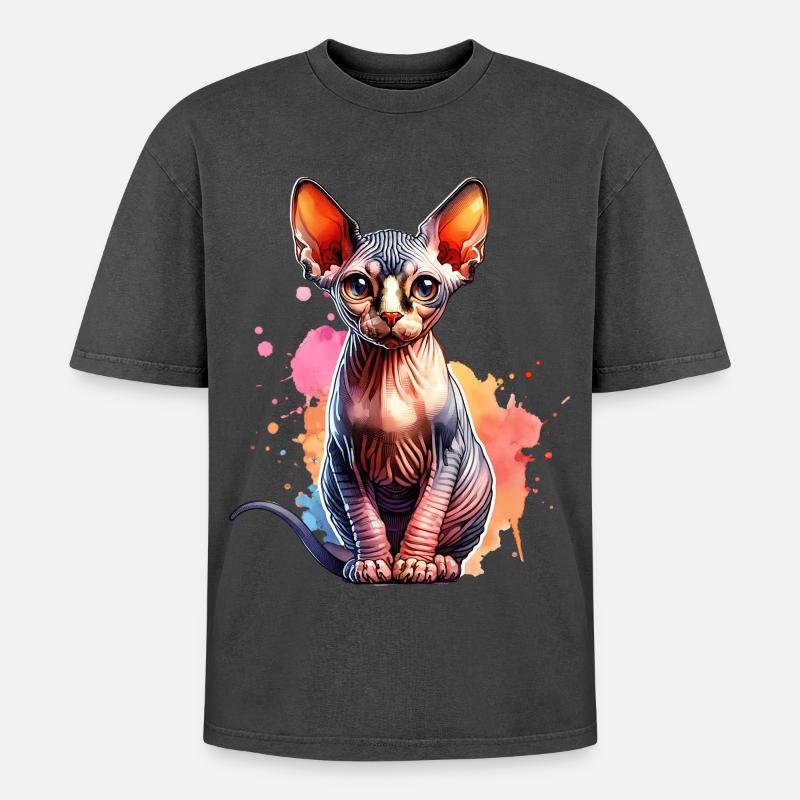 Sphynx Cat Gift - Oversized Unisex Premium Acid-Washed T-Shirt - acid washed black