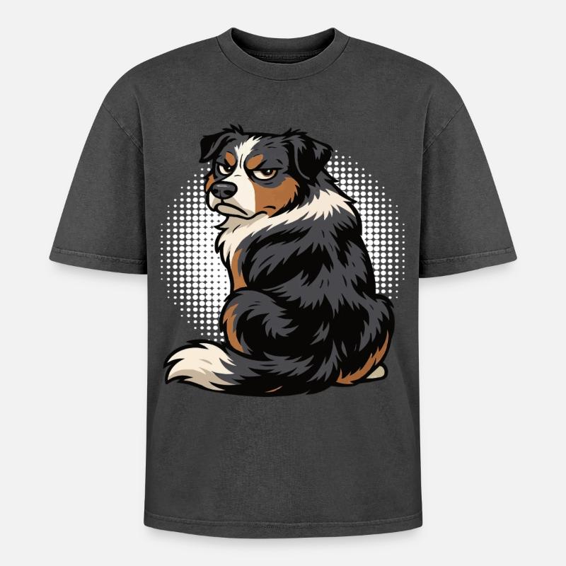 Australian Shepherd Aussie Aussiebesitzer Aussies - Oversized Unisex Premium Acid-Washed T-Shirt - Schwarz Acid Wash