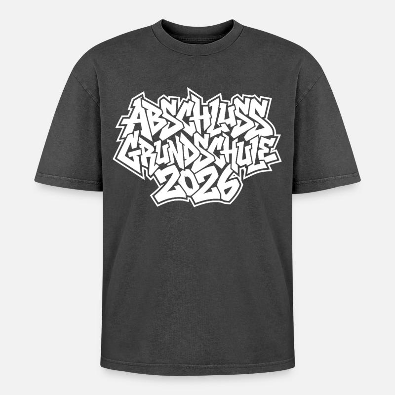 Grundschule Abschluss 2026 Graffiti - Oversized Unisex Premium Acid-Washed T-Shirt - Schwarz Acid Wash