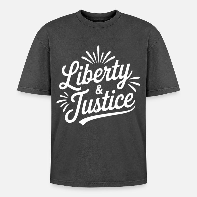 Freedom & Justice Script - Oversized Unisex Premium Acid-Washed T-Shirt - acid washed black