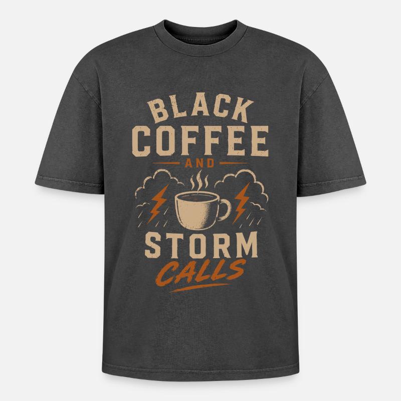 Lineman Strom Schwarzer Kaffee Und Sturm - Oversized Unisex Premium Acid-Washed T-Shirt - Schwarz Acid Wash