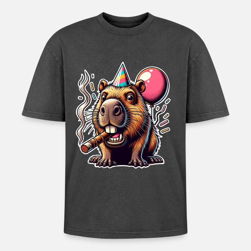 Fête de Capybara - T-shirt Premium unisexe oversize acid-washed - noir délavé acide