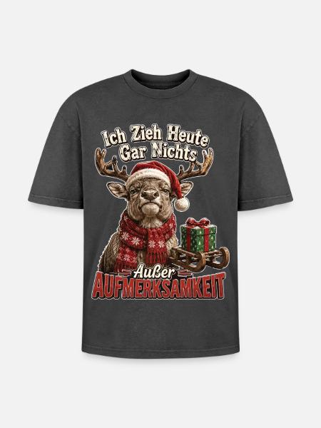 Ich zieh heute gar nichts - Oversized Unisex Premium Acid-Washed T-Shirt - Schwarz Acid Wash