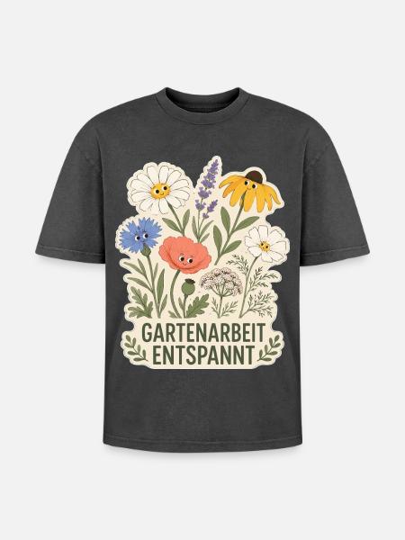 Gartenarbeit entspannt - Oversized Unisex Premium Acid-Washed T-Shirt - Schwarz Acid Wash