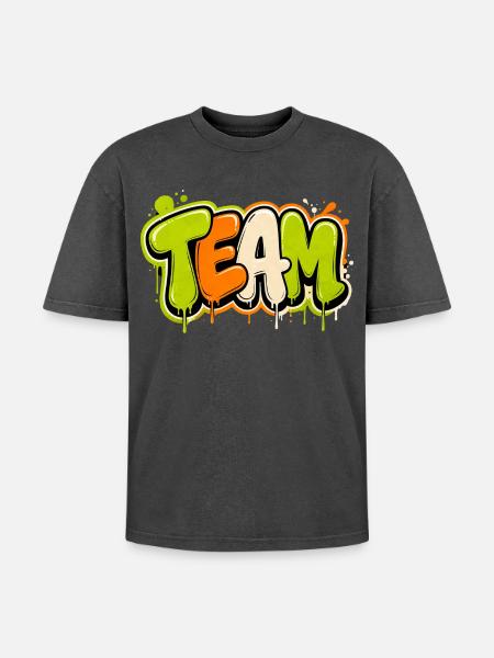 Team - Oversized Unisex Premium Acid-Washed T-Shirt - acid washed black