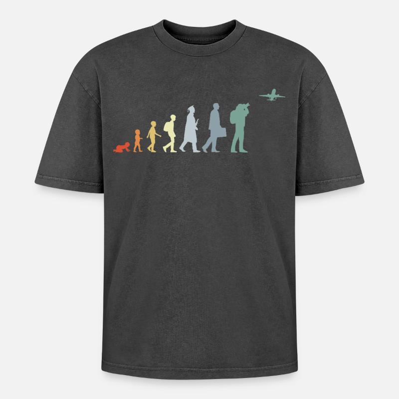 Airplane Observer Evolution - Oversized Unisex Premium Acid-Washed T-Shirt - acid washed black