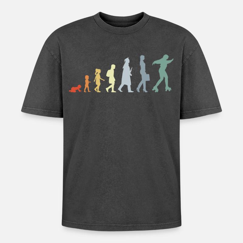Roller Skater Evolution - Oversized Unisex Premium Acid-Washed T-Shirt - Schwarz Acid Wash